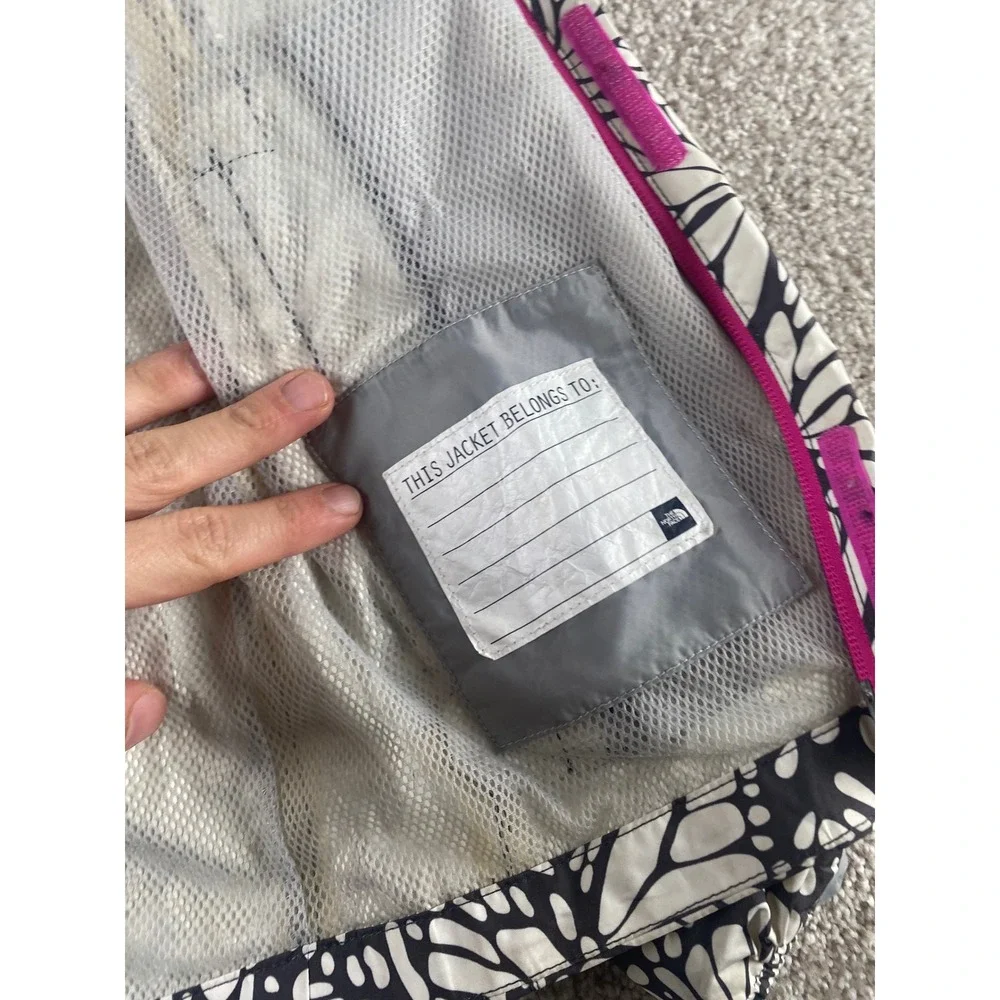 The North Face Girls L HyVent Rain Jacket Black White Butterfly Print 14/16